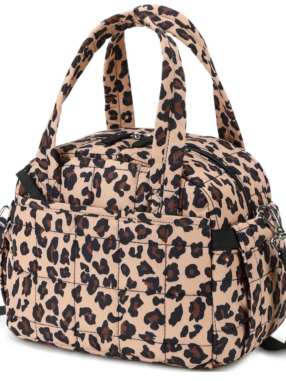 NEW Quilted Insulated Leopard PrintTote Lunch Box Beige and Brown